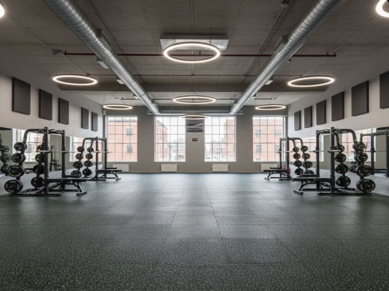 Endgültig polierter, umweltfreundlicher Turnhallenboden in einer Gewerbefläche